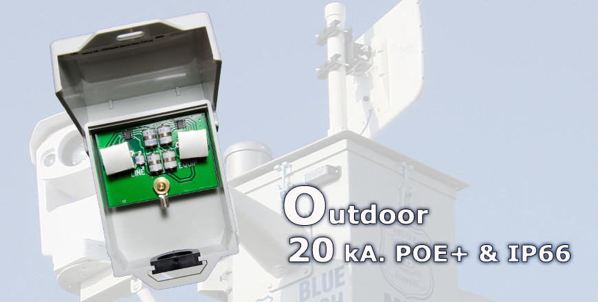 LAOGPE20-RJ45-01, 20kV RJ-45 GbE Non-Metallic 802.af/at, PoE++, 4PPoE lightning arrestor